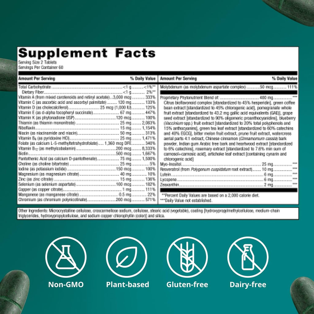 Metagenics PhytoMulti Multivitamin for Men & Women Without Iron, 120 Tablets