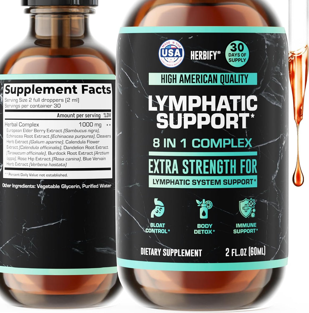 HERBIFY Lymphatic Drainage Drops for Liver Detox & Immune Support – Lymph System Support Drops - Detox Cleanse - 2 Fl Oz Made in USA
