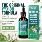 Vyxion Soursop Bitters Liquid Drops 10 in 1 with Sea Moss, Moringa, Turmeric, Black Seed Oil, Oregano, Ashwagandha | Herbal Extracts for Overall Health-Enhancing | Vegan, Non-GMO | 2 Fl Oz
