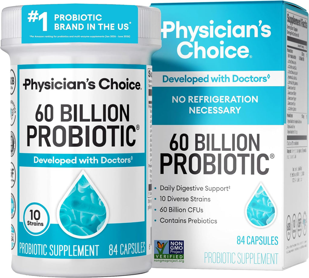 Physician's CHOICE Probiotics 60 Billion CFU - 10 Strains + Organic Prebiotics - Immune, Digestive & Gut Health - Supports Occasional Constipation, Diarrhea, Gas & Bloating - for Women & Men - 30ct