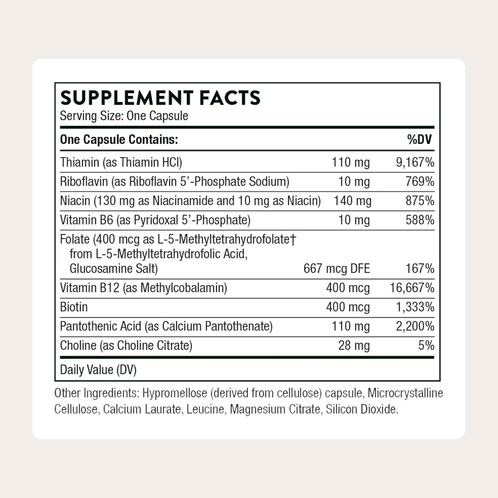 Thorne Basic B Complex, 8 Active B Vitamins & Choline, 60 Capsules