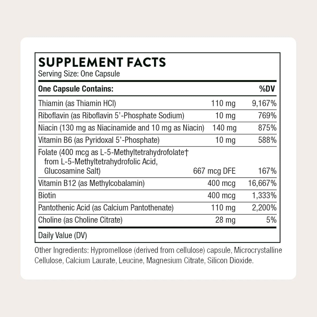 Thorne Basic B Complex, 8 Active B Vitamins & Choline, 60 Capsules
