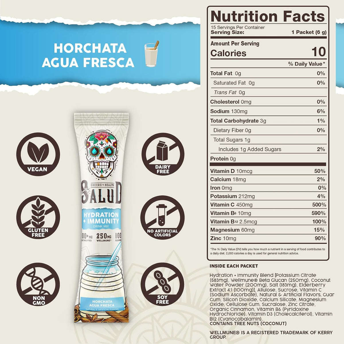 Salud 2-in-1 Hydration + Immunity Drink Mix, Horchata