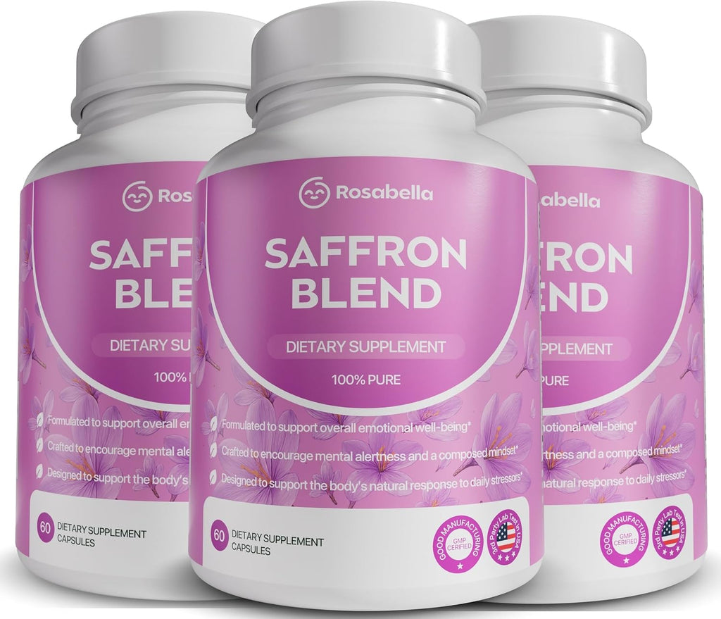 Rosabella Saffron Blend Supplement for Men & Women – Saffron, B6, Magnesium & Herbal Extract Capsules – Supports Mood, Focus & Clarity – Non-GMO, Gluten-Free – 60 Capsules – 30-Day Supply