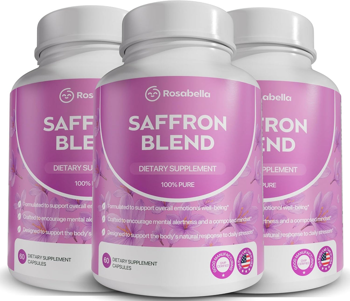 Rosabella Saffron Blend Supplement for Men & Women – Saffron, B6, Magnesium & Herbal Extract Capsules – Supports Mood, Focus & Clarity – Non-GMO, Gluten-Free – 60 Capsules – 30-Day Supply