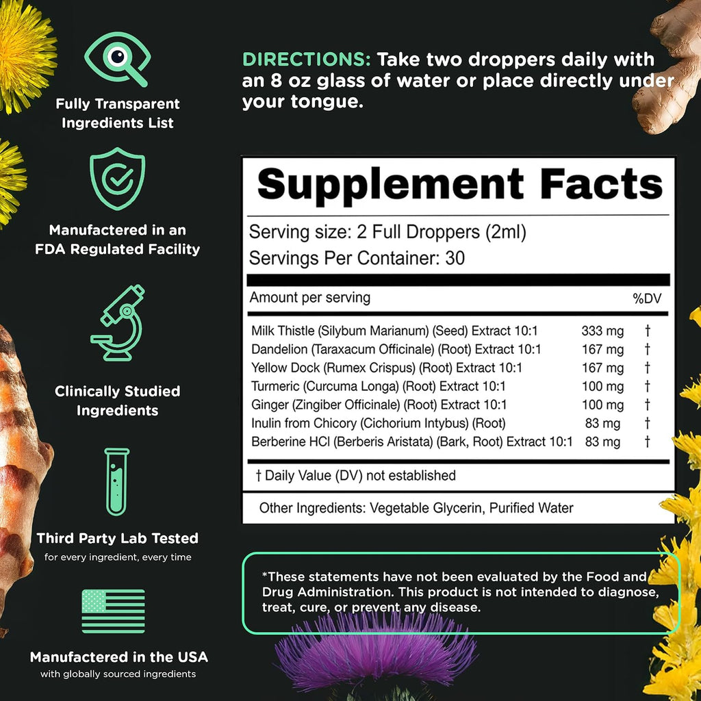 SuperBonsai Milk Thistle Herbal Liquid Supplement - Doctor-Formulated Botanical Blend with Milk Thistle and Dandelion Root - Vegan Non-GMO Drops - 1 Month Supply
