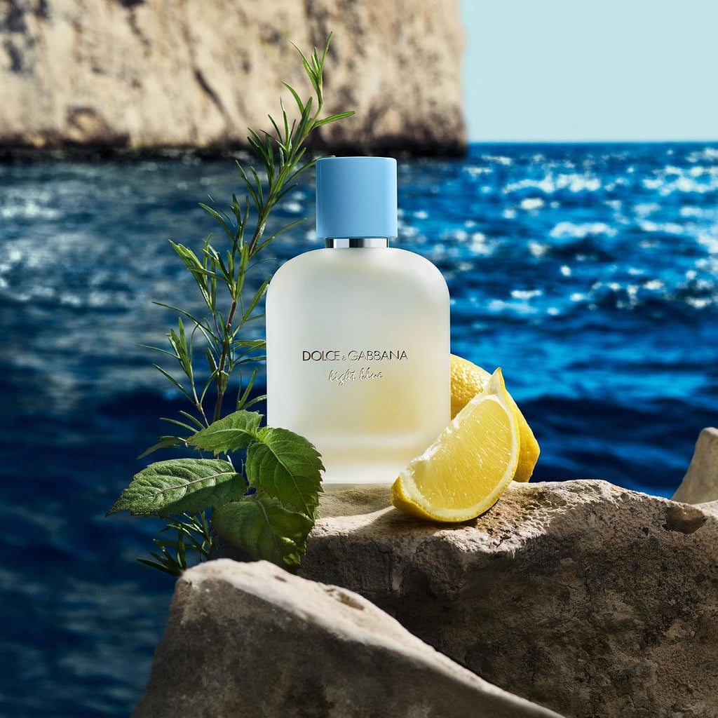 Hub Wavy Dolce & Gabbana Light Blue Pour Homme perfume bottle, 3.4 oz, premium men's fragrance with a sleek design.