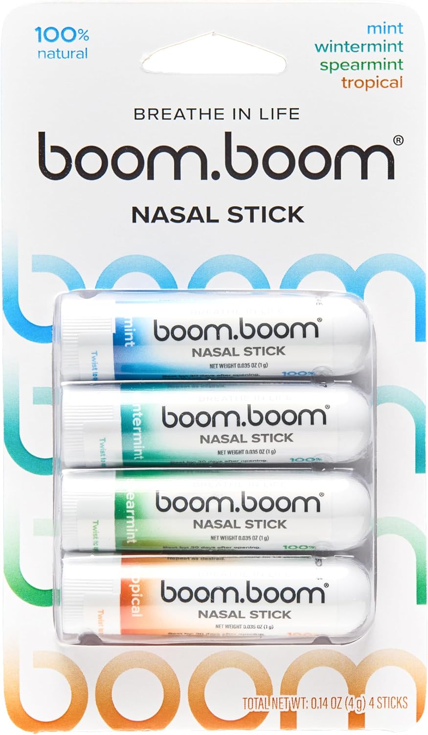 BoomBoom Nasal Stick, Essential Oils + Menthol Inhaler, Tropical, 3 Pack