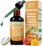 Vyxion Soursop Bitters Liquid Drops 10 in 1 with Sea Moss, Moringa, Turmeric, Black Seed Oil, Oregano, Ashwagandha | Herbal Extracts for Overall Health-Enhancing | Vegan, Non-GMO | 2 Fl Oz