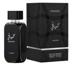 Hub Wavy Lattafa Hayaati perfume bottle, 3.4 oz luxury fragrance for men, elegant packaging, authentic scent display.