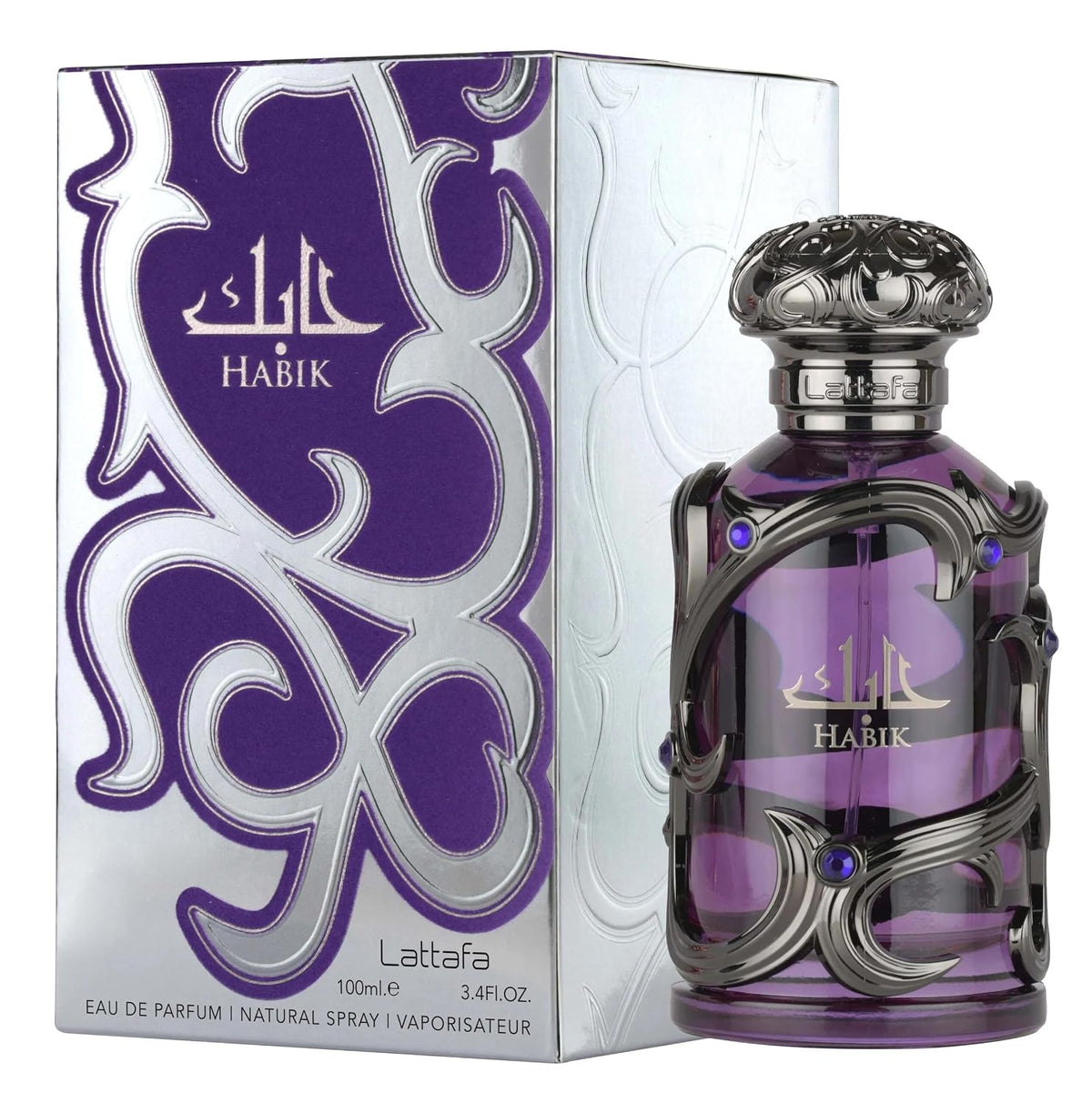 Hub Wavy Lattafa Habik for Men perfume bottle, 3.4 oz, luxury men's fragrance with sleek design and elegant packaging.