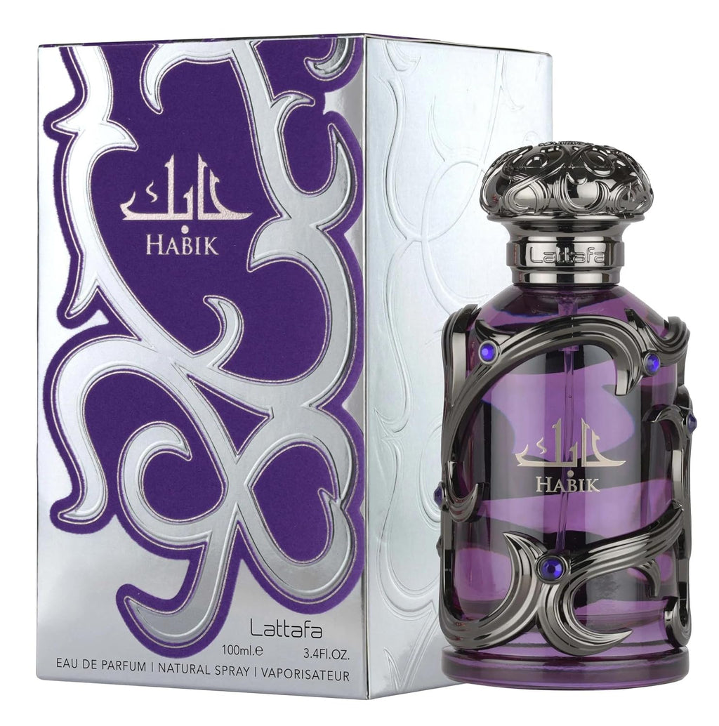 Hub Wavy Lattafa Habik men’s perfume 100ml bottle, luxury fragrance for men, elegant packaging and design.