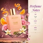 Hub Wavy Bellavita Luxury Glam perfume bottle with white floral, African orange, and jasmine scent, 3.4 oz for women.