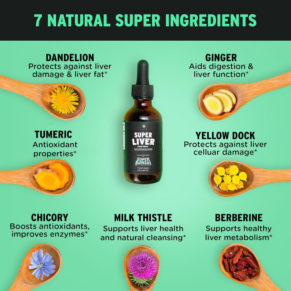 SuperBonsai Milk Thistle Herbal Liquid Supplement - Doctor-Formulated Botanical Blend with Milk Thistle and Dandelion Root - Vegan Non-GMO Drops - 1 Month Supply