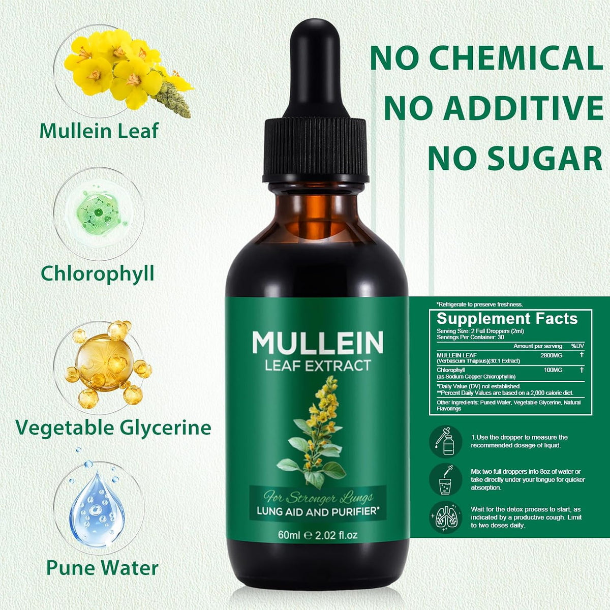 Mullein Extract, Mullein Leaf Extract, Mullein Leaf Drops, Alcohol-Free, Health Supplement Drops (60 ml (Pack of 1)