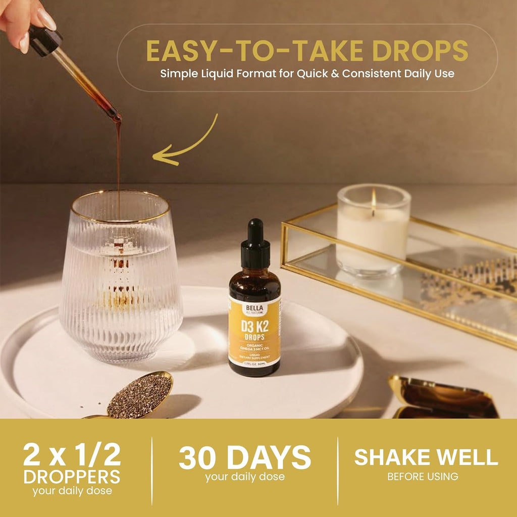 Bella All Natural Vitamin D3 K2 Liquid Drops 5000 IU (Unflavored)