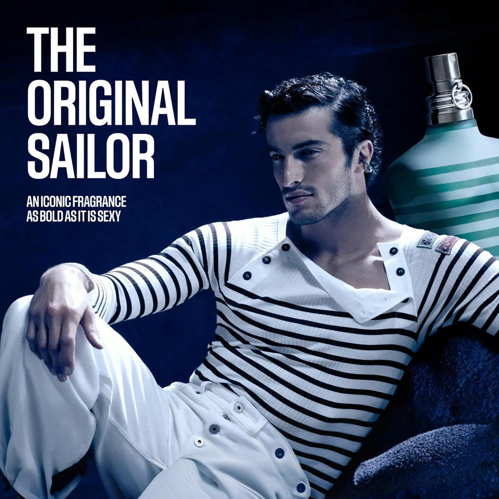 Hub Wavy Jean Paul Gaultier Le Male unisex perfume bottle, 3.4 fl oz, with sleek design and iconic branding.