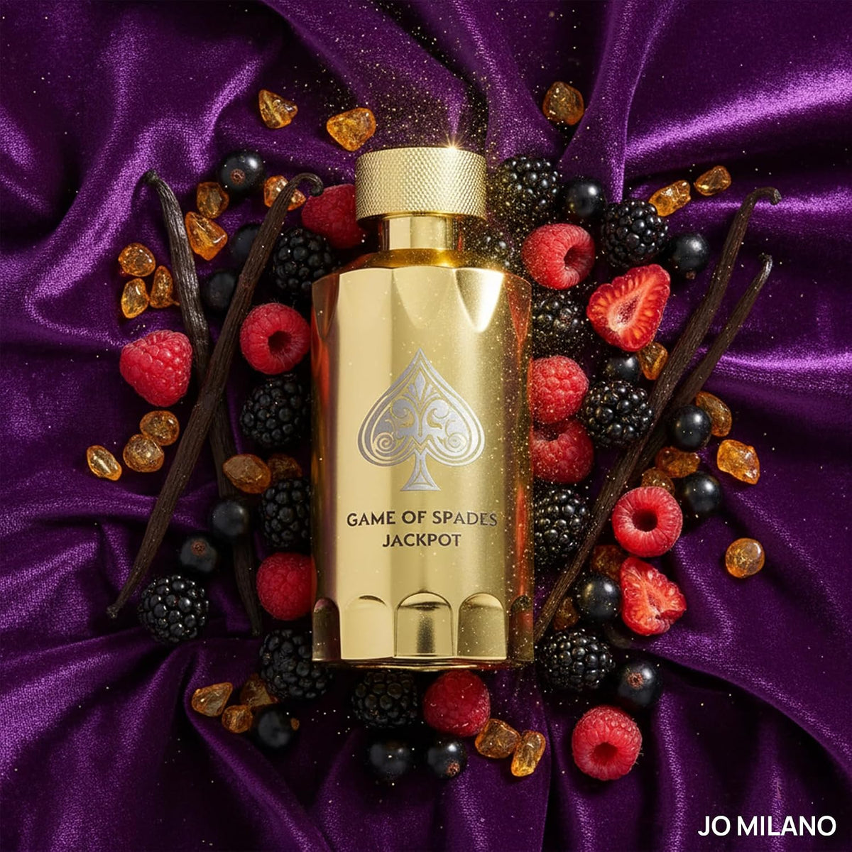 Hub Wavy Jo Milano Game of Spades luxury unisex perfume bottle with black and gold design, 3.4 fl oz (100 ml).