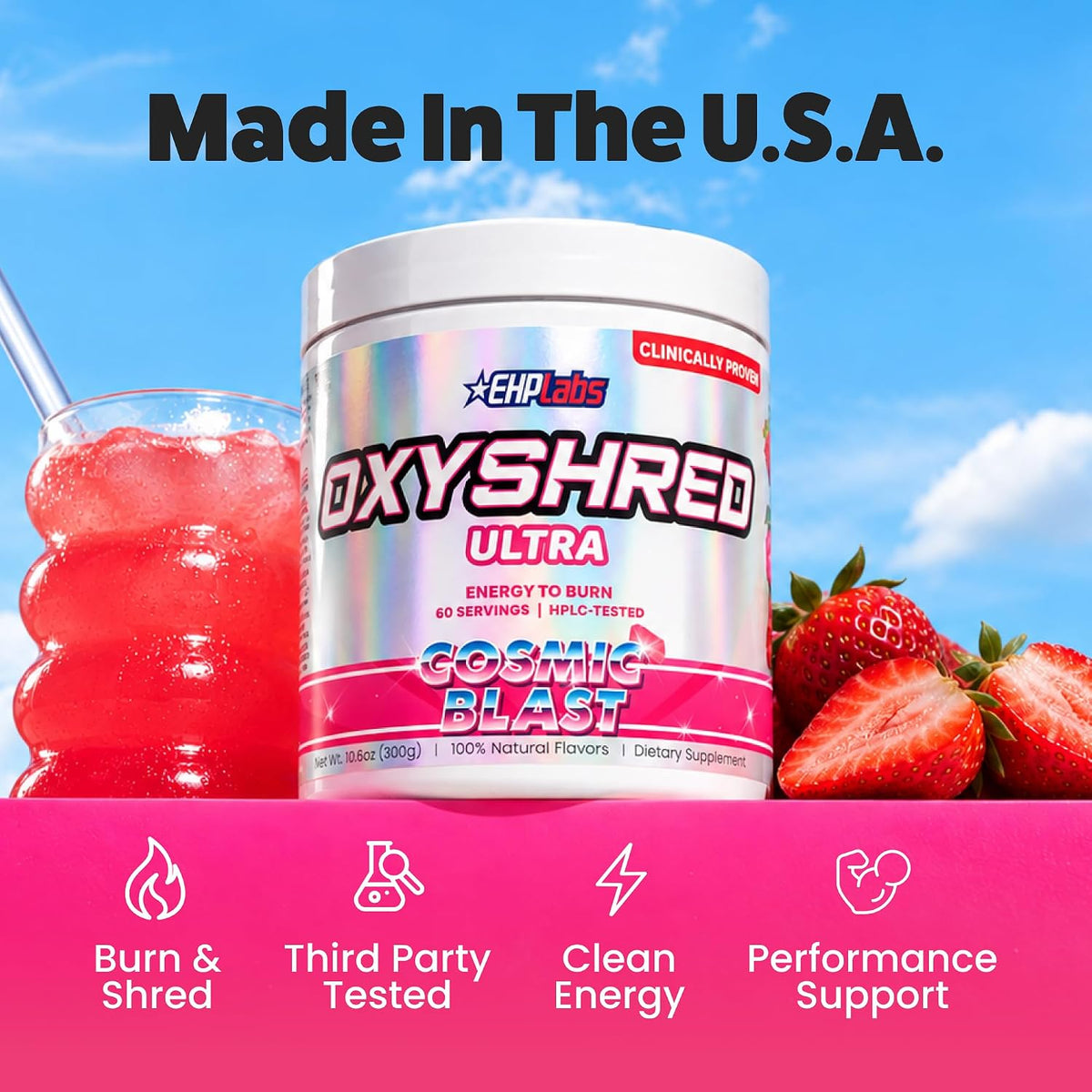 EHP Labs OxyShred Pre Workout Powder - Preworkout Powder with L Glutamine & Acetyl L Carnitine, Energy Boost Drink - Cosmic Blast, 60 Servings