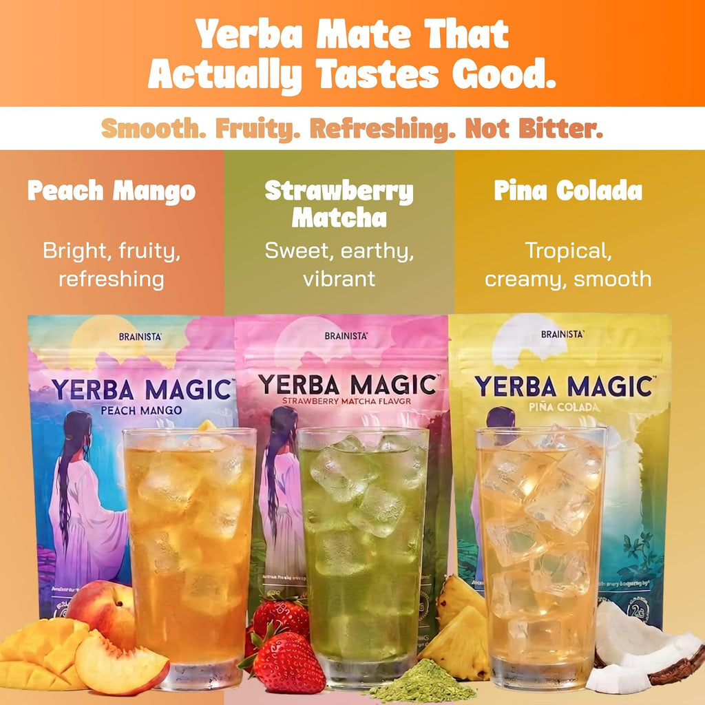 Yerba Mate Energy Drinks, Yerba Magic, Gut Health, Peach Mango, 30 Servings