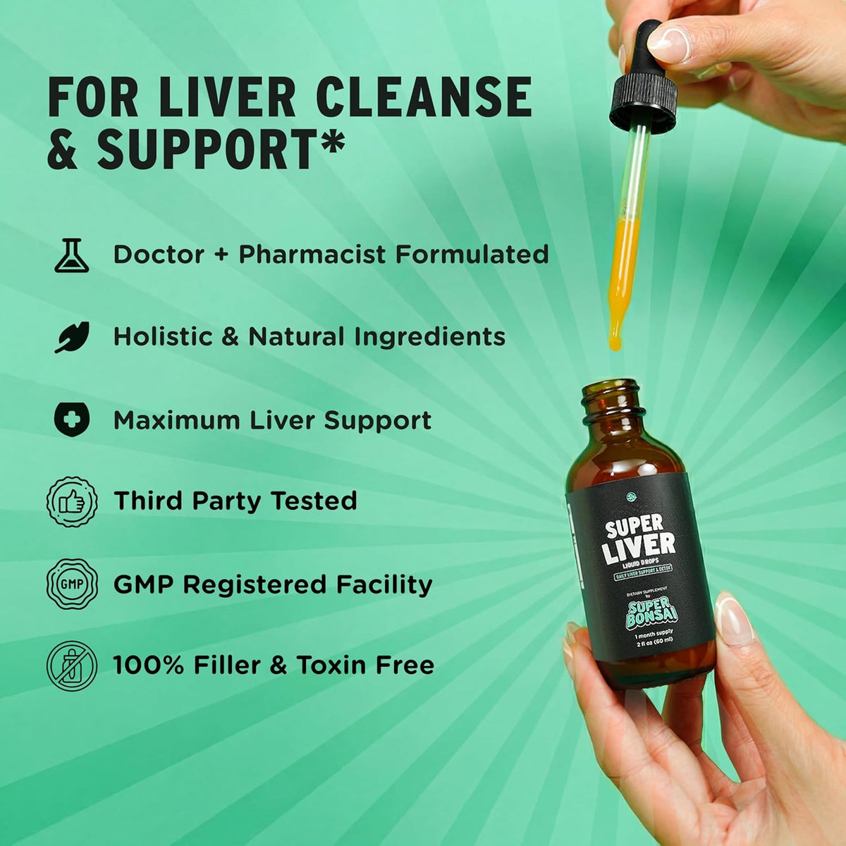 SuperBonsai Milk Thistle Herbal Liquid Supplement - Doctor-Formulated Botanical Blend with Milk Thistle and Dandelion Root - Vegan Non-GMO Drops - 1 Month Supply