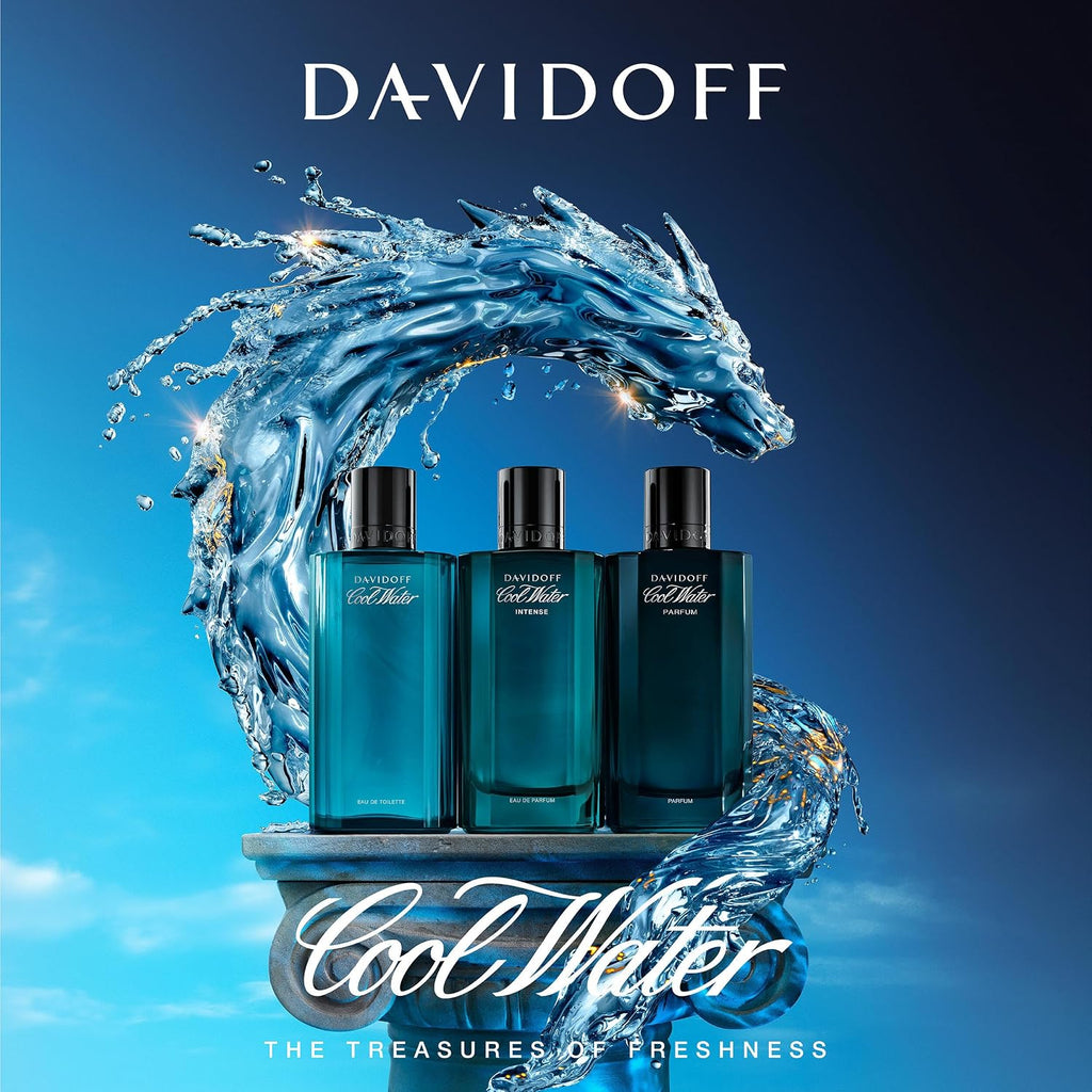 Hub Wavy Davidoff Cool Water perfume bottle, 4.2 oz men's fragrance with sleek design and clear glass packaging
