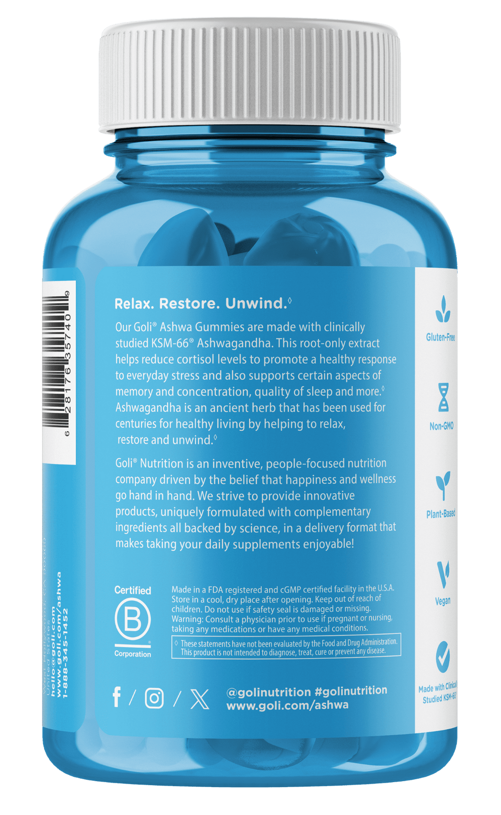 Goli Ashwagandha Vegan Gummies, KSM-66 & Vitamin D, 60 Count