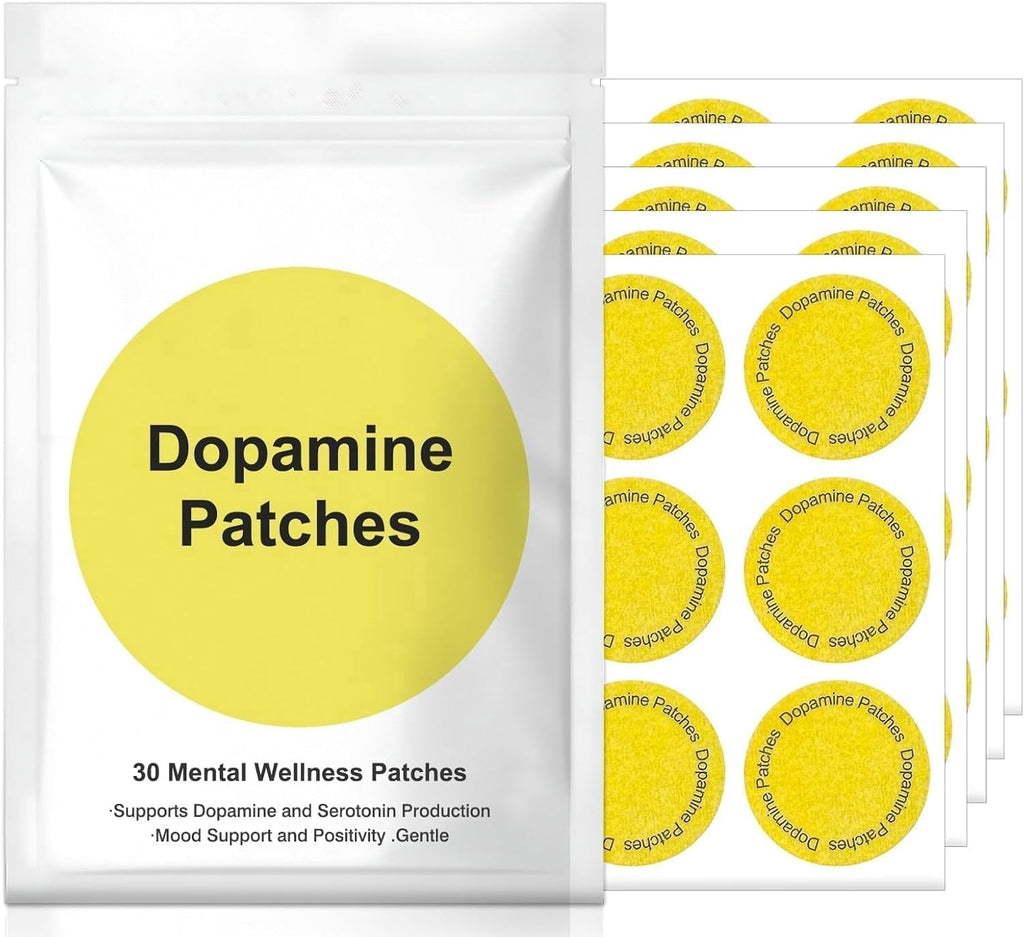 Dopamine Patches for Mental Wellness, Vegan Mood Support with 5-HTP, Lion's Mane & Rhodiola, 8-Hour Steady Release Transdermal Patch, 30 Count