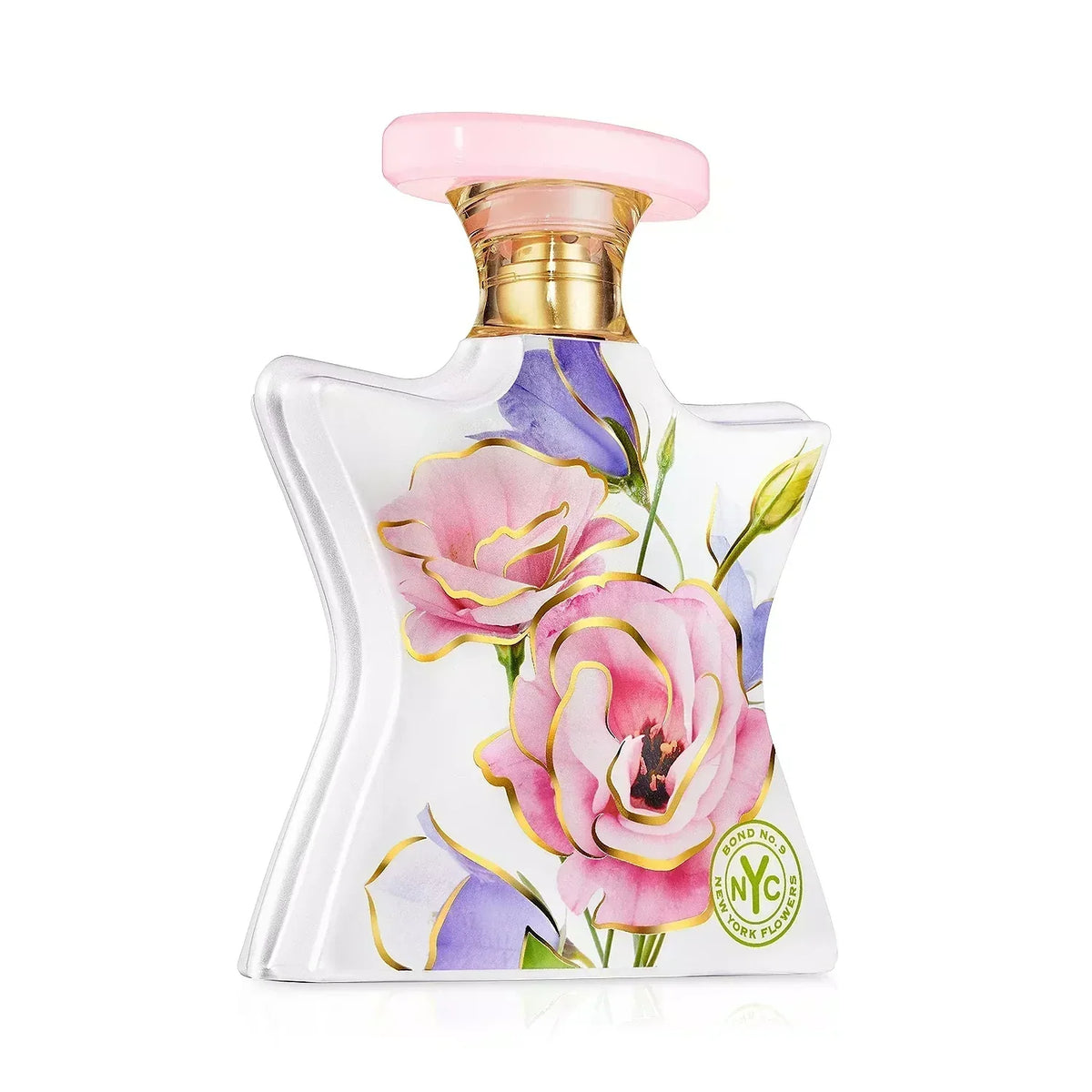 Bond No. 9 New York New York Flowers perfume bottle with a sleek glass flacon and floral design, for unisex use.