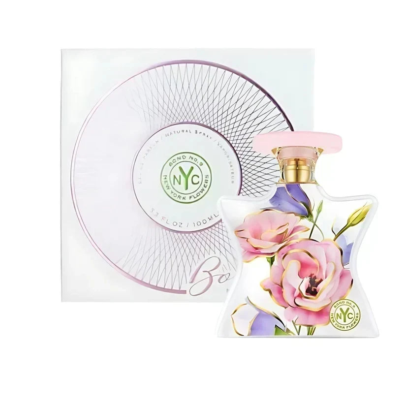 Bond No. 9 New York Flowers perfume bottle by Hub Wavy, 3.4 fl oz, showcasing the elegant fragrance packaging.