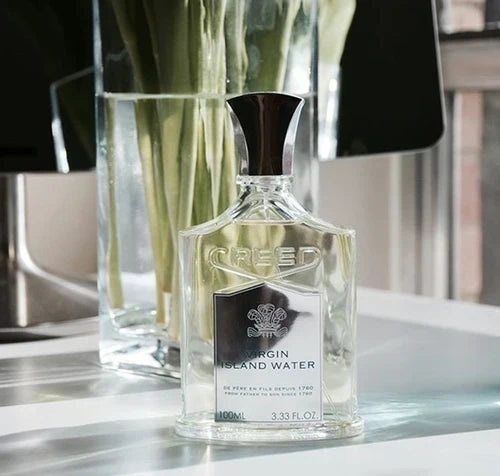 Hub Wavy Creed Virgin Island Water perfume bottle, 3.3 fl oz, showcasing the luxurious unisex fragrance with a sleek design.