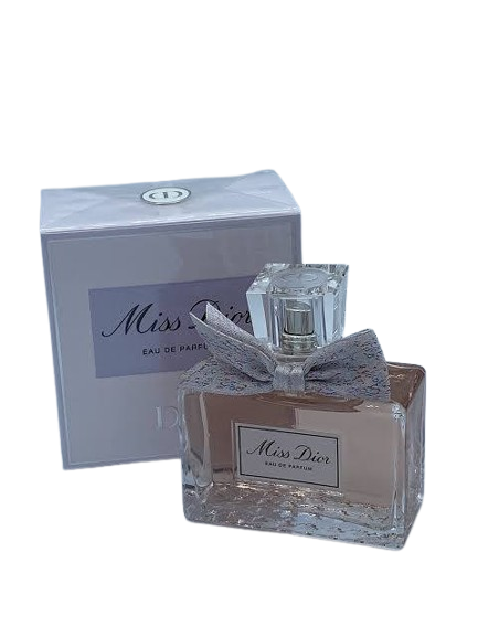 Hub Wavy Miss Dior 3.4 oz perfume bottle for women, elegant glass design with floral accents, on a neutral background.