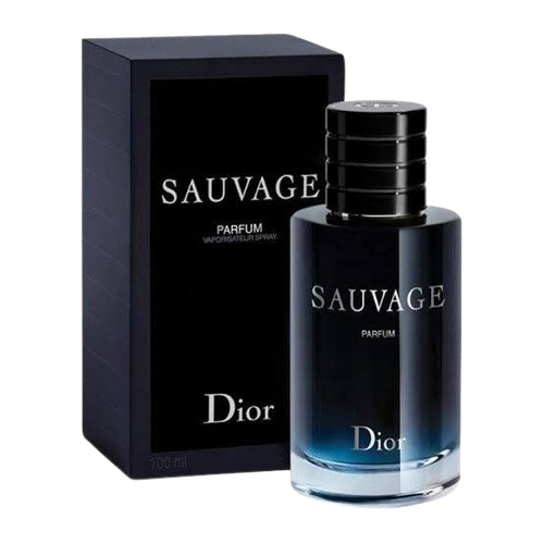 Hub Wavy Dior Sauvage 100ml perfume bottle featuring a sleek design, representing a long-lasting woody fresh men's fragrance.
