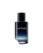 Hub Wavy Dior Sauvage 100ml men's perfume bottle featuring a sleek, modern design with a clear glass container and dark blue cap.