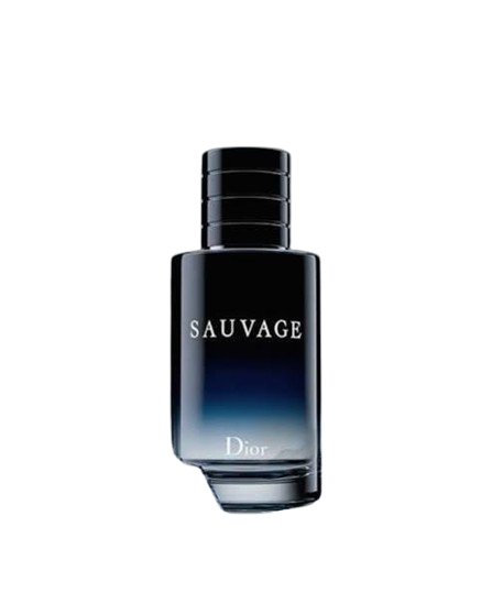 Hub Wavy Dior Sauvage 100ml men's perfume bottle featuring a sleek, modern design with a clear glass container and dark blue cap.