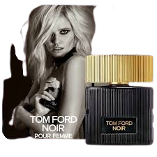 Tom Ford Noir Pour Femme perfume bottle by Hub Wavy, 3.4 oz / 100 ml, elegant glass bottle with black cap and luxury fragrance design