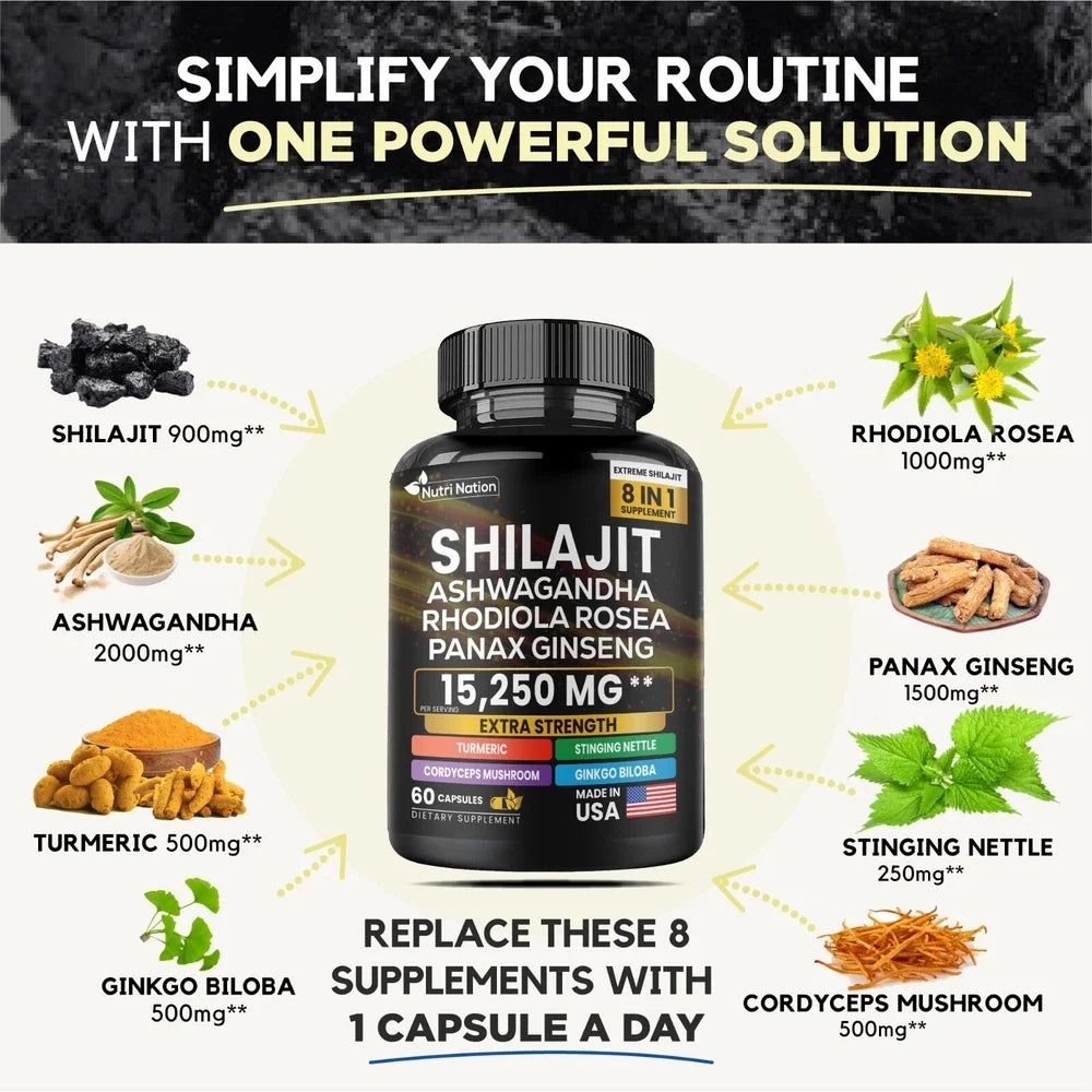 Shilajit Multivitamin (Turmeric, Ashwagandha, Ginger, Cordyceps Mushrooms)60 cap