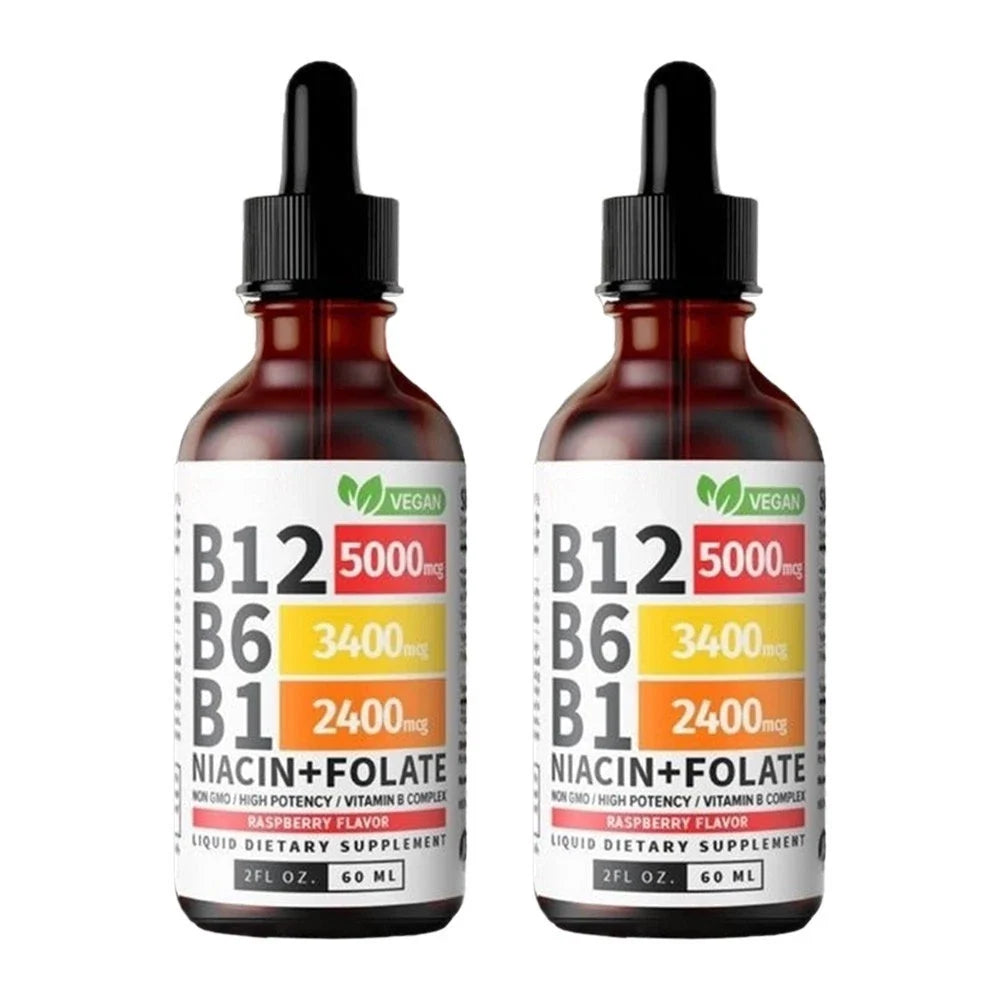 5- IN-1 Vitamin B Complex B12 Sublingual Liquid Drops B6 B1 + Niacin & Folate US