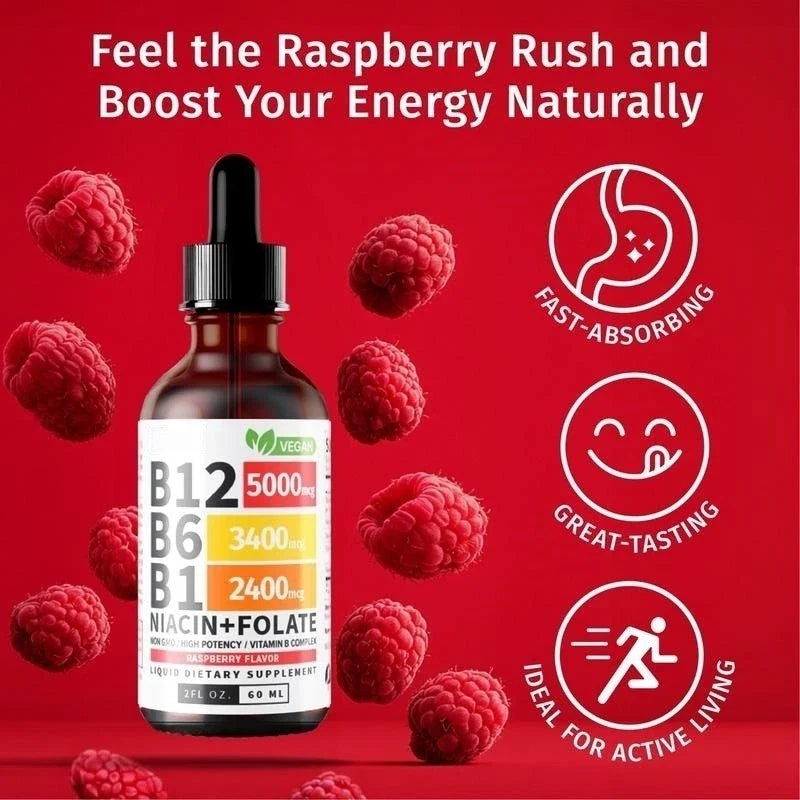 5- IN-1 Vitamin B Complex B12 Sublingual Liquid Drops B6 B1 + Niacin & Folate US