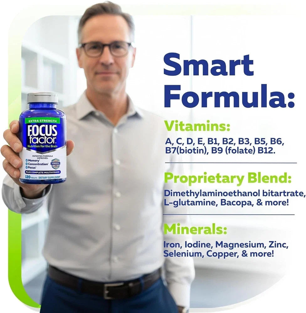 Focus Factor Adults Extra Strength, 120 Count - Brain Supplement for Memory, Con