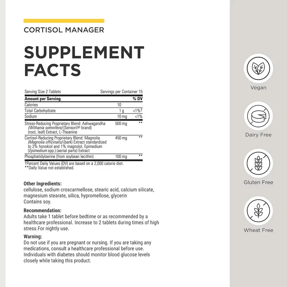 Cortisol Manager 90 Tabs Integrative Therapeutics Stress Hormone Stabilizer