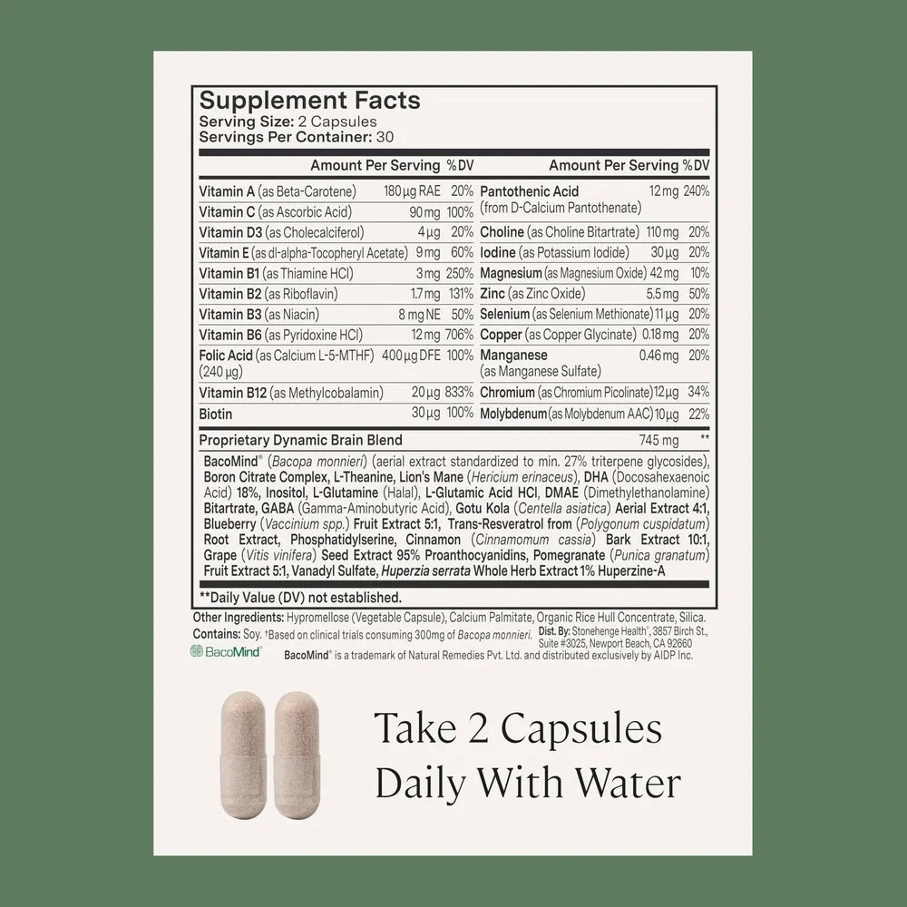 Stonehenge Health Dynamic Brain Supplement – New Formula with BacoMind for
