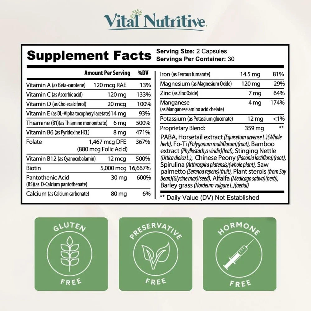 VITAL NUTRITIVE Vital Hair Complex – Biotin & Vitamin B Hair Vitamins for Wom...