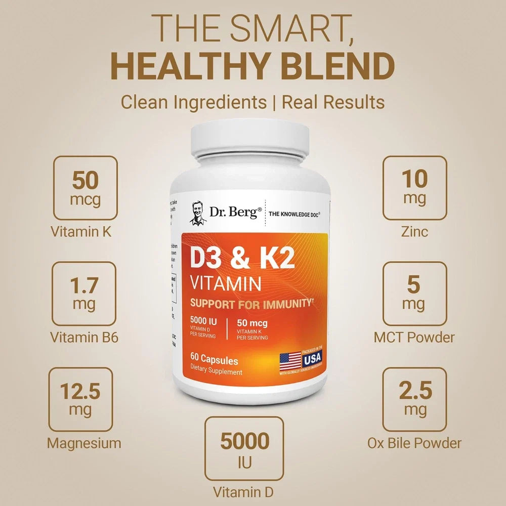 Dr. Berg maximum Strength 7in1 Vitamin D3 K2 5000 IU | Naturally Derived D3 |...
