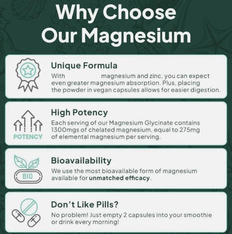 Organics Ocean Low Dose Zinc Chelated 90 Capsules Pure Magnesium Glycinate