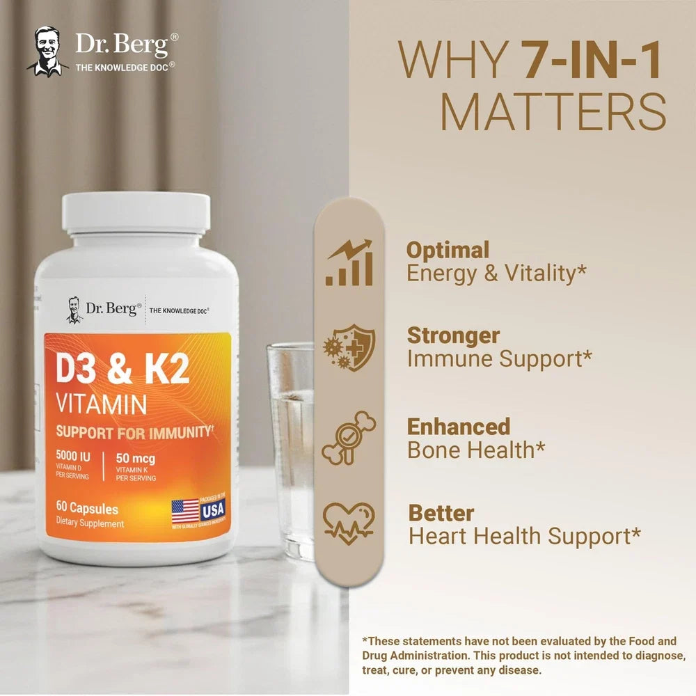 Dr. Berg maximum Strength 7in1 Vitamin D3 K2 5000 IU | Naturally Derived D3 |...