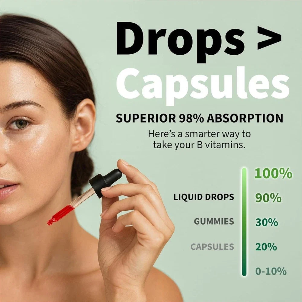5- IN-1 Vitamin B Complex B12 Sublingual Liquid Drops B6 B1 + Niacin & Folate US