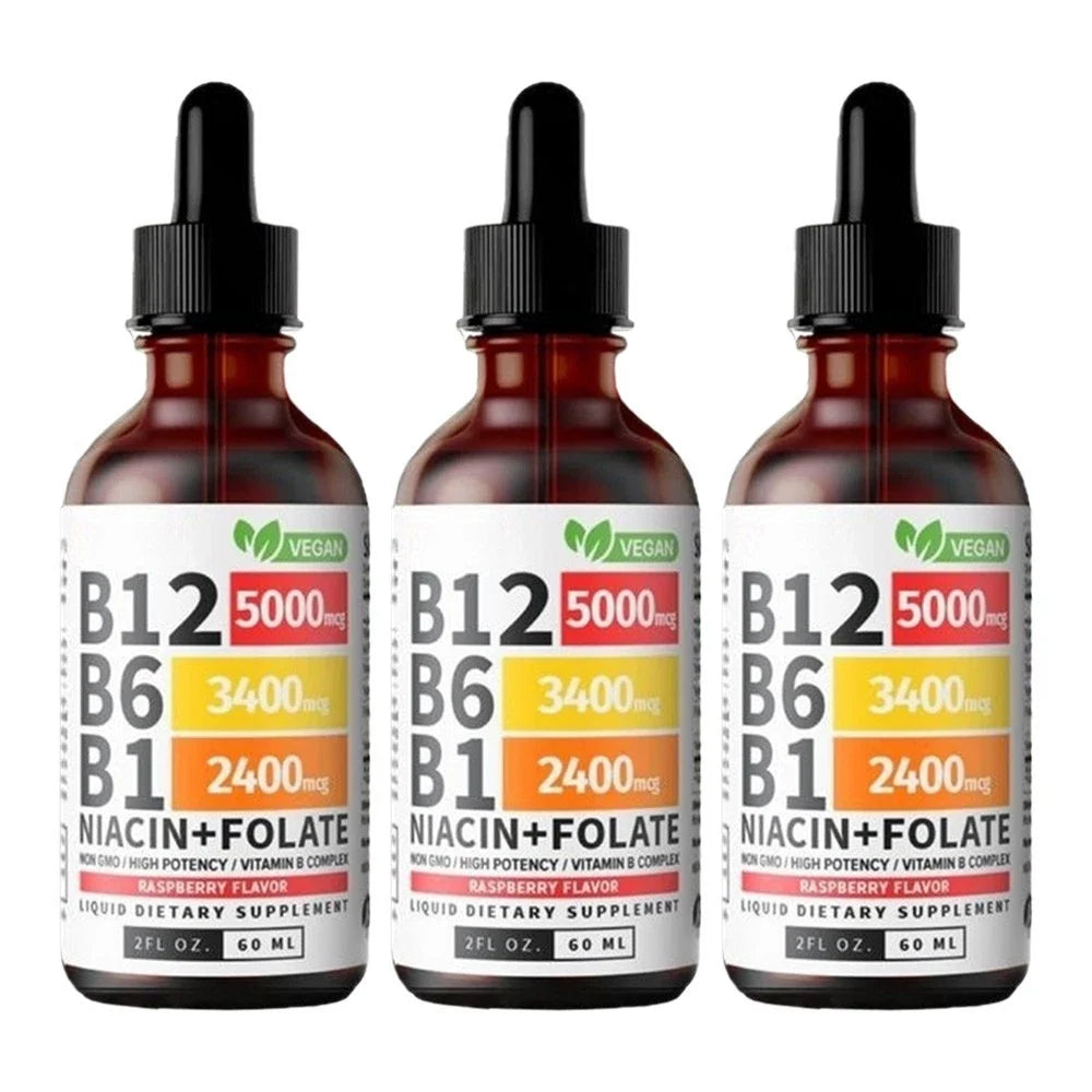 5- IN-1 Vitamin B Complex B12 Sublingual Liquid Drops B6 B1 + Niacin & Folate US