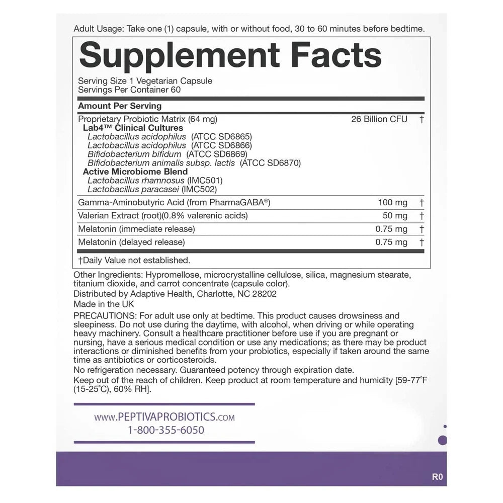 Peptiva 26 Billion CFU Probiotic & Sleep Support - Clinically Validated Multi-St