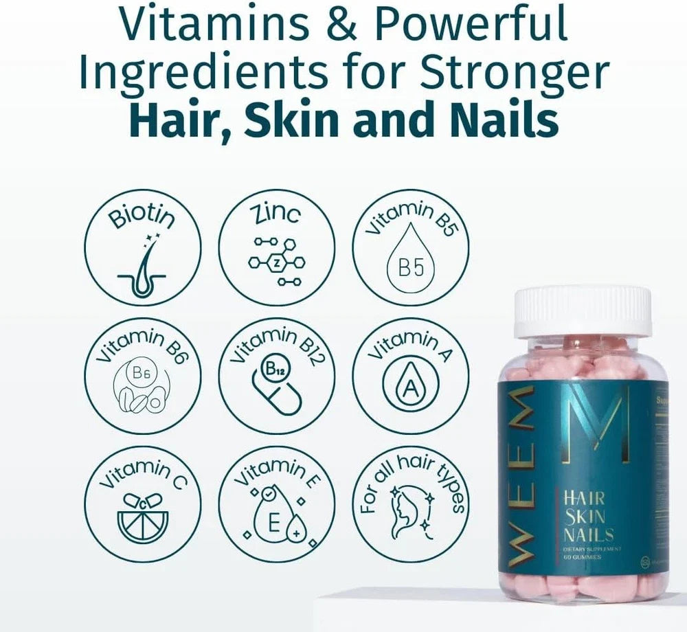 WEEM Hair Skin and Nails Gummies - Supports Healthy Hair-Vitamins Exp2028 US